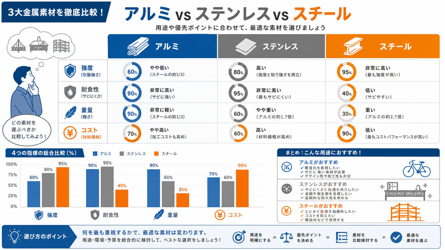 アルミとステンレス・スチールの耐久性比較