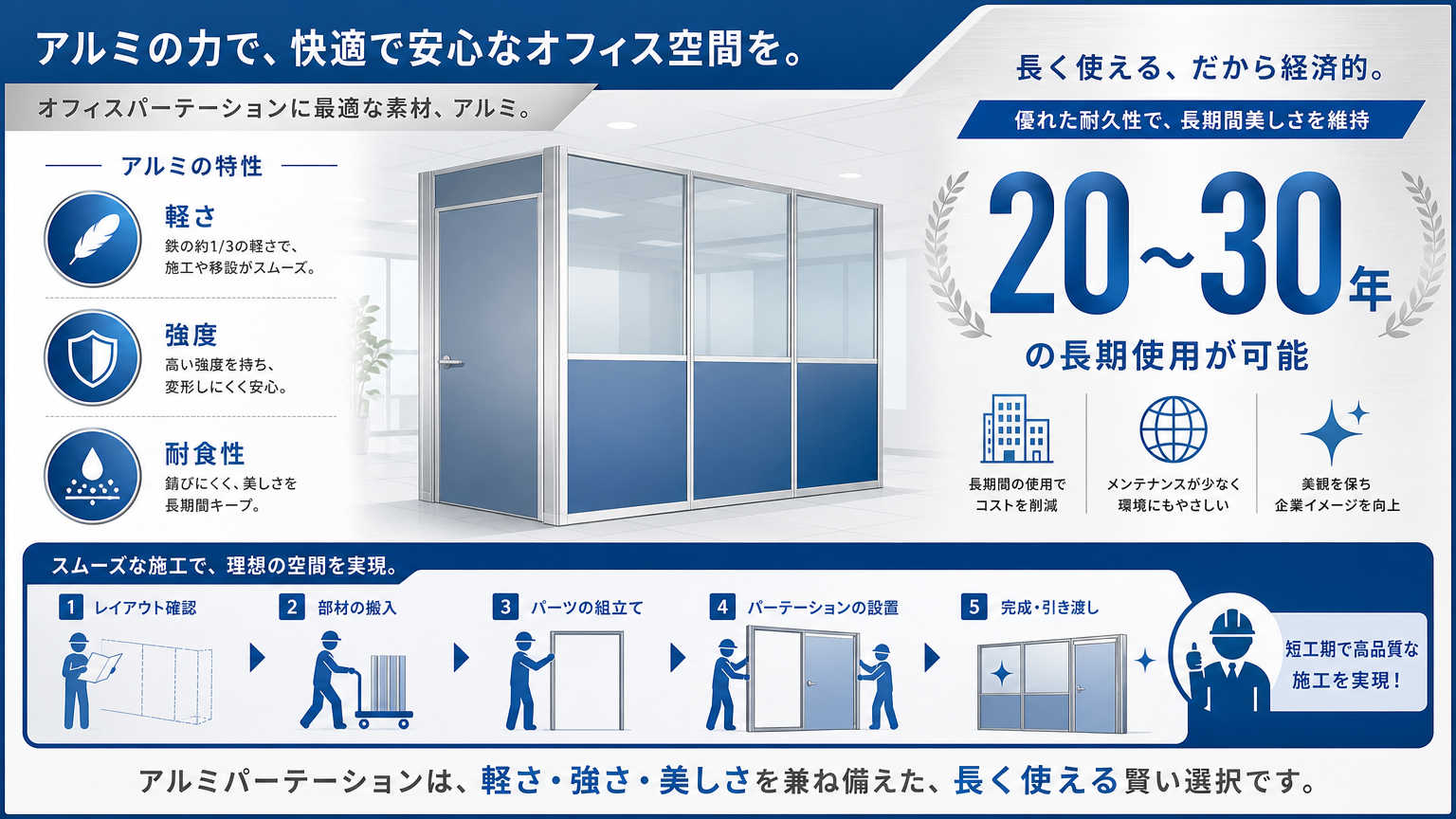 アルミの耐久性とは|オフィスパーテーションで採用される理由