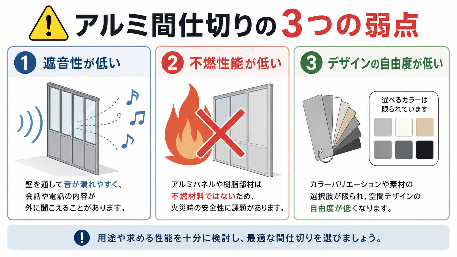 アルミ間仕切りの弱点として押さえておきたいポイント