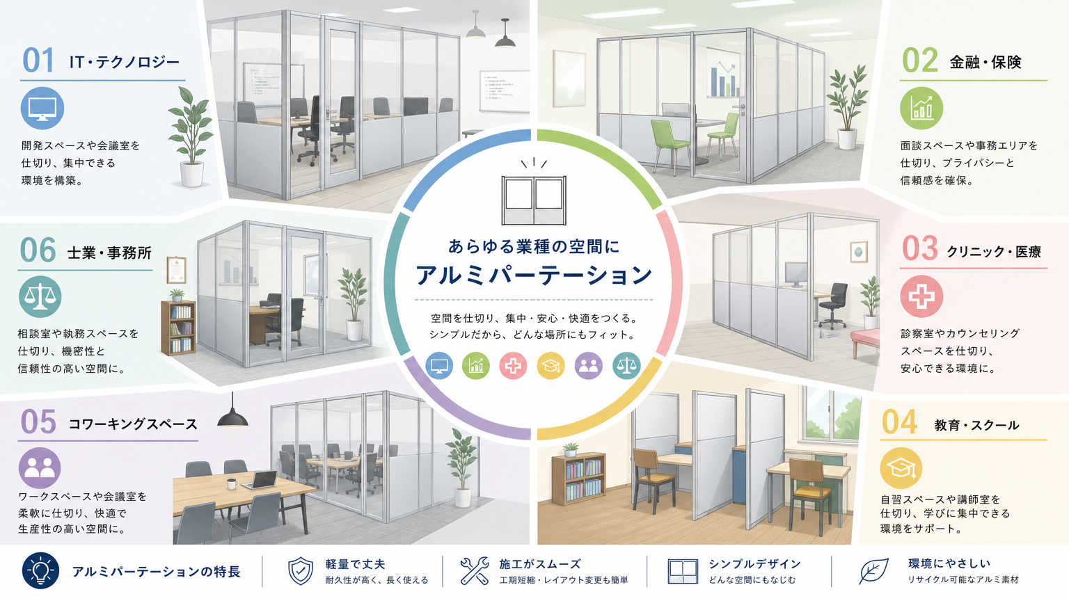 業種別アルミパーテーション施工事例