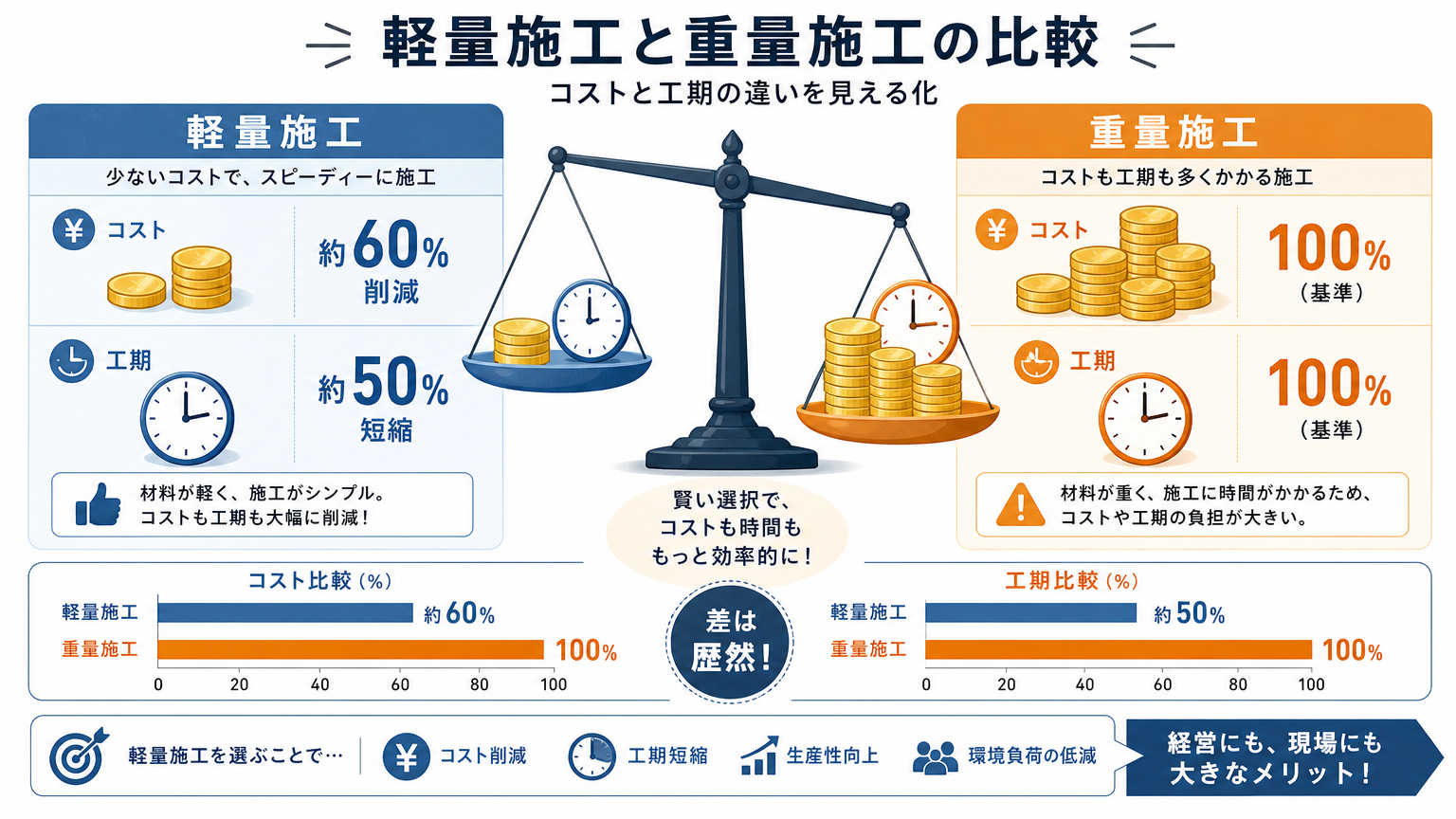 軽量施工と重量施工の費用比較